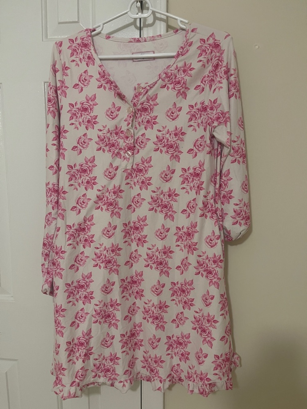 Sweet Honey Pink Rose Print Long Sleeve Nightshirt size M